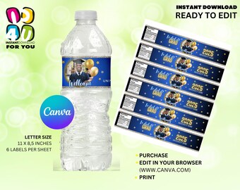Class of 2025 Graduation Water Bottle label with Picture Editable, Graduation Water Bottle label Decoration