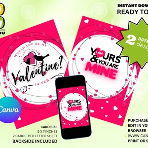 Valentine Card Editable, Editable Valentines, DIY Valentine cards, Valentine&#39;s Day Cards