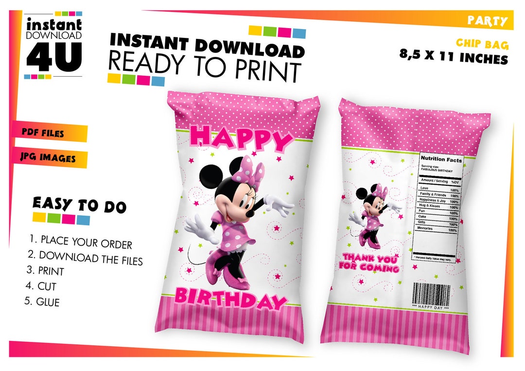 Kids Birthday Chip Bag, Kids Birthday Chip Wrapper, Chip Bag Label ...