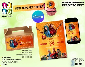 Paquete de obsequios de fiesta editables, adorno para cupcakes editable gratis