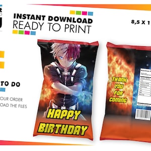 Anime Chip Bag Labels. Anime birthday digital Label. Anime Party Favors, Anime Printables label Instant Download