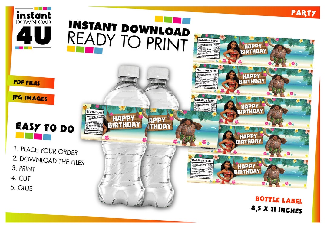 Moana Party Favor Water Bottle Label. Moana Birthday Party Favors ...