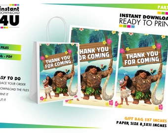 Etiquetas para bolsas de regalo para cumpleaños de Moana, etiquetas imprimibles de Moana, bolsa de regalo para cumpleaños de bebé Moana, etiquetas de regalo para niños, descarga instantánea