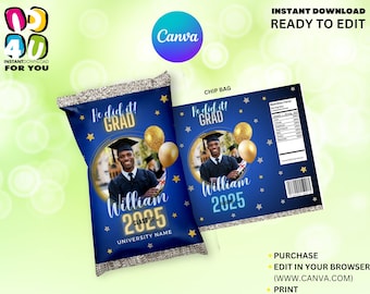 Class of 2025 Graduation Editable Chip Bag with Picture, Graduation Party Favors, Editable Graduation wrappers