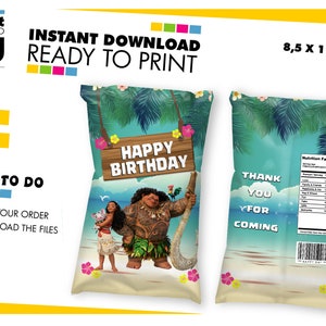 Moana Birthday Party chip bag, Moana birthday Chip Bag Label, Moana Favor Bag Label, Printable Chip Bag Label, Instant Download