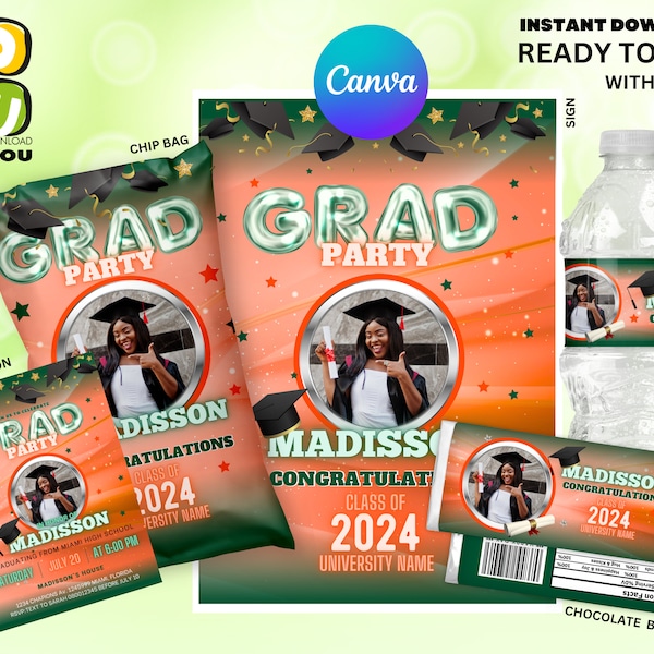 Class of 2024 Graduation Party Favors Editable Bundle with or without Picture, Grad Party Favors Decoration