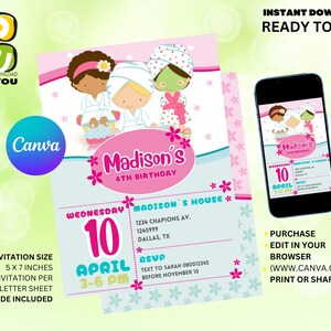 Spa Party Birthday Invitation Editable, Pamper Party Birthday Invitation, Editable spa party invitation, Pamper Party