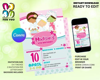 Spa Party Birthday Invitation Editable, Pamper Party Birthday Invitation, Editable spa party invitation, Pamper Party