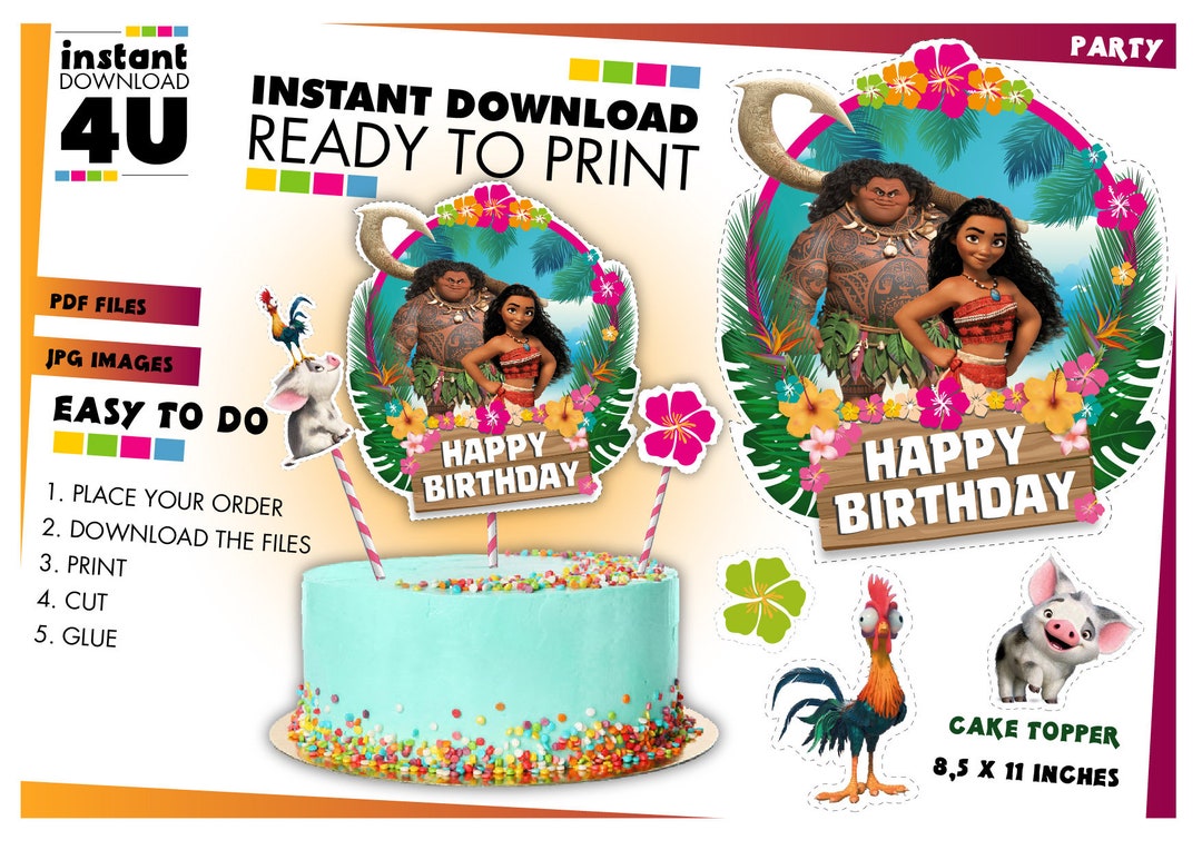 Moana Inspired Digital Cake Topper for Birthday Parties, Birthday Party