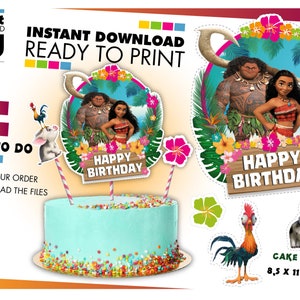 Moana Inspired Digital Cake Topper for Birthday Parties, Birthday Party Cake Topper, Printable Cake Topper, Instant Download, DIY