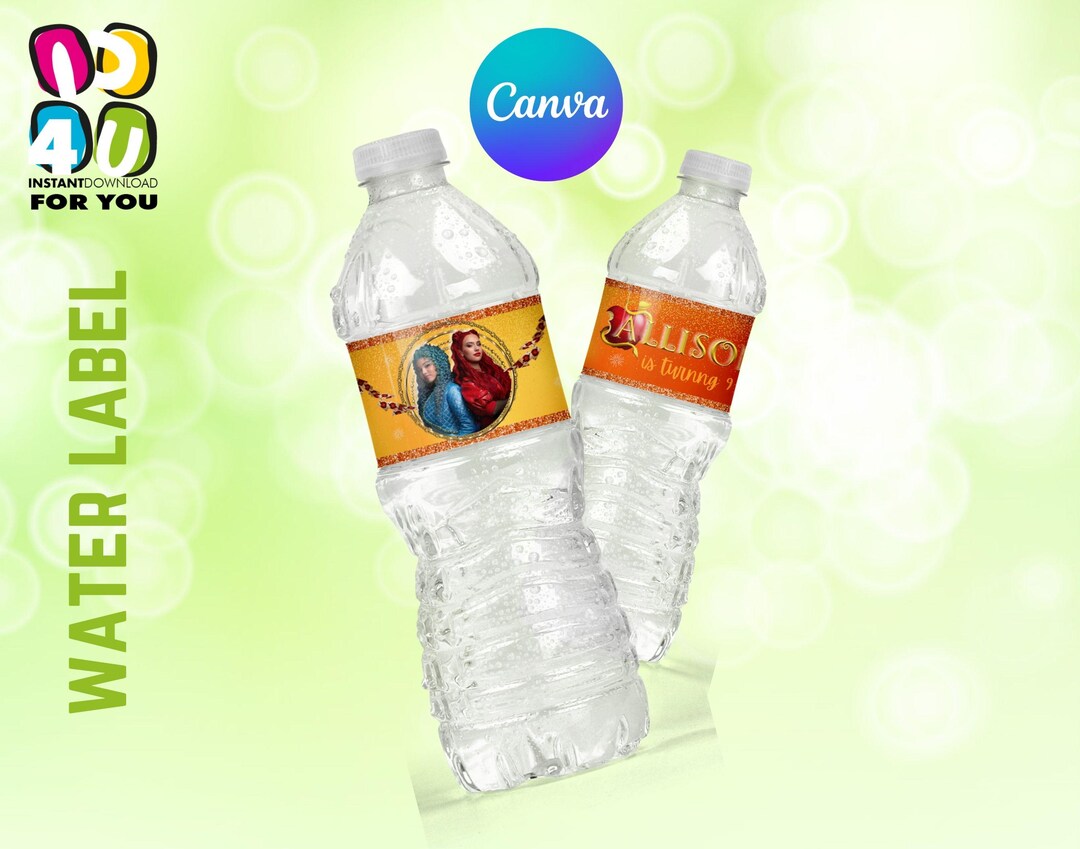 Water Bottle Label Editable, Party Editable Drink Label, Editable Canva ...