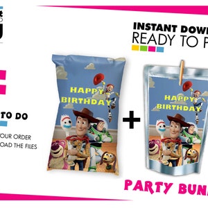 Toy Story Pack, Toy Story party favors chips bag, juice bags, water bottle labels, Birthday Party. Digital Files. Party Pack