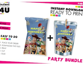Toy Story Pack, Toy Story party favors sacchetto di patatine, sacchetti di succo, etichette per bottiglie d'acqua, festa di compleanno. File digitali. Party Pack