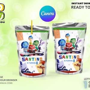 Party Juice Bag Editable Label, Party Favors Editable, Editable Canva Juice Pouch Wrapper