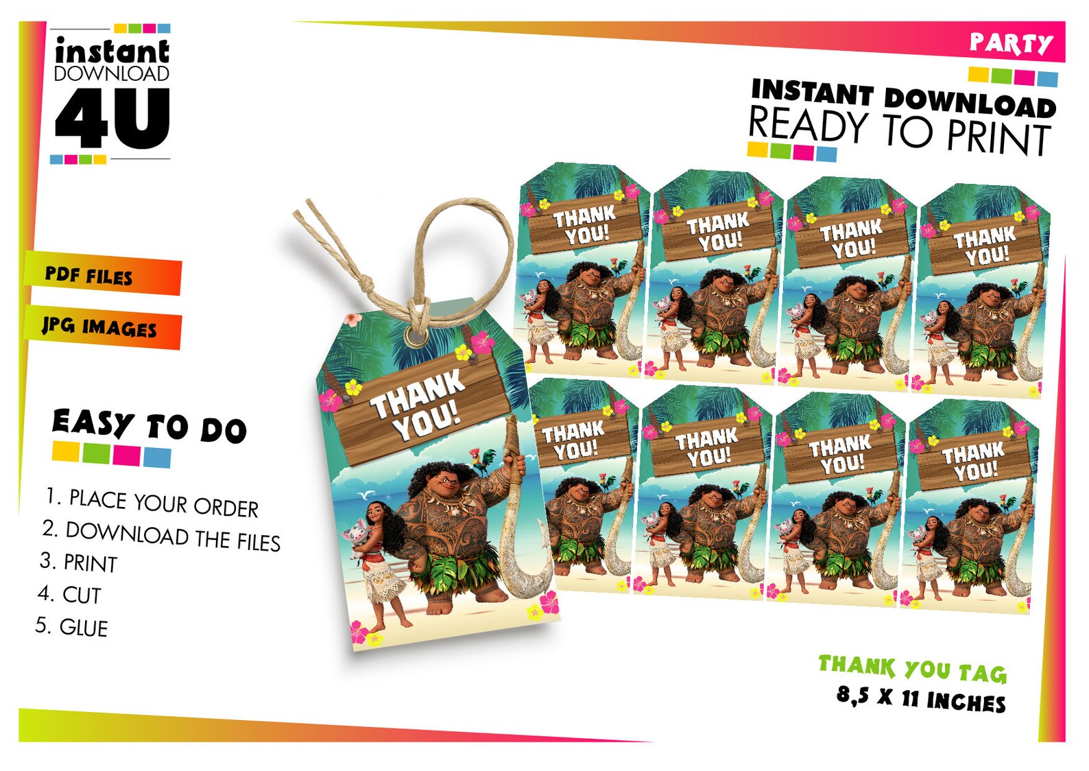 Moana Thank You Tags Instant Download Moana Favor Tags Moana - Etsy