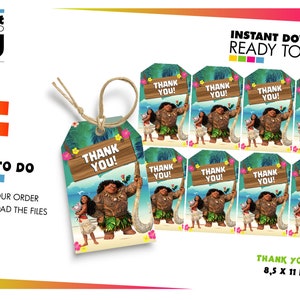 Kinder danke Tags sofortiger Download, Moana Favor Tags, Moana druckbare danke Tags, Moana Partydekorationen