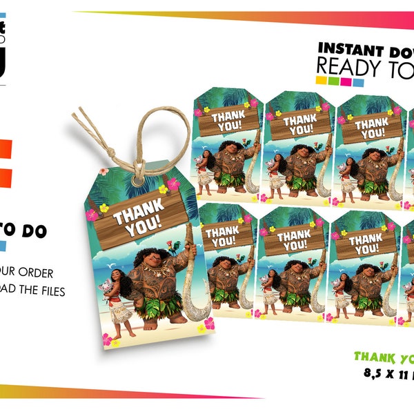 Moana Thank You Tags - Etsy