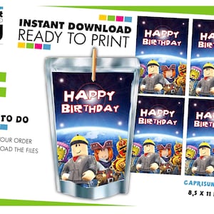 Roblox Capri Sun Label, Roblox Drink label, Roblox Juice Label, Roblox Birthday party favors, Roblox Labels, Instant Download