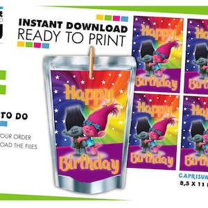 Trolls Birthday Juice Labels, Trolls Juice Labels, Trolls Party Favors and Decor, Trolls Custom Label, Trolls Capri-Sun decoration