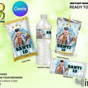 Messi Party Favors Editable Pack, Football Favors and Party Supplies, Sports Theme Decorations