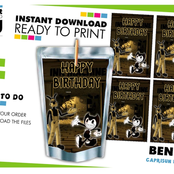 Bendy digital download capri sun, Bendy Gastgeschenke, Bendy und die Tintenmaschine druckbare capri sun