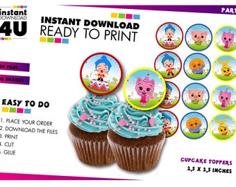 Topper per cupcake Plim Plim. Etichette per feste di compleanno Payaso Plim Plim. Etichette per cupcake Plim Plim. Topper stampabili Plim Plim. Download IMMEDIATO