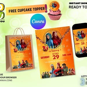 May include: Printable party invitation featuring a cartoon image of a girl with red hair and a blue dress. The invitation is for a birthday party and includes the text "Allison is turning 9" and "Saturday October 29".