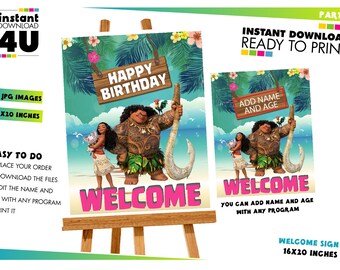 Moana Welcome Sign, Moana Birthday Party Welcome Sign, Moana Welcome Poster, Birthday Party for Kids, Welcome Sign For Party
