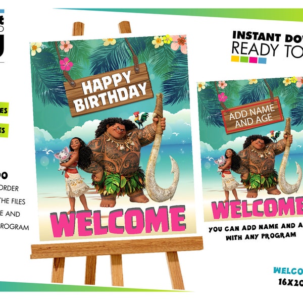 Moana Welcome Sign, Moana Birthday Party Welcome Sign, Moana Welcome Poster, Birthday Party for Kids, Welcome Sign For Party