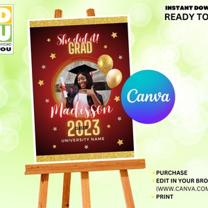 Graduation Class of 2025 Welcome Sign with Picture Editable, Photo Graduation Welcome Sign Template, Graduation Decorations Editable Canva