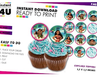 Adornos para cupcakes de Moana, adornos para cupcakes de fiesta de cumpleaños de Moana, descarga instantánea de adornos para cupcakes de fiesta, adornos para cupcakes de fiesta de Moana