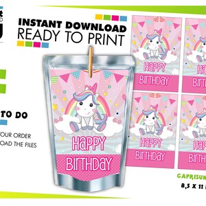 Unicorn Capri Sun Labels, Unicorn Birthday Juice Label, Capri Sun Unicorn Party Favor instant download, Unicorn juice pouch, Unicorn wrapper