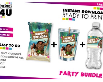 Moana Party Favor Bundle, Moana Capri Sun+Chip Bag+Water Bottle Label, Moana chip capri water bundle, Moana party favors, INSTANT DOWNLOAD