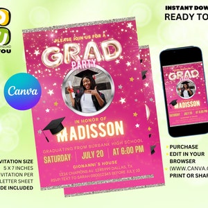 Grad party Invite Class of 2025 editable with Picture, Graduation invitation 2025