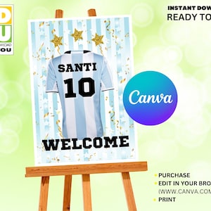 Messi Argentina Welcome Sign, Argentina Editable Digital Poster, Messi Editable Welcome Sign