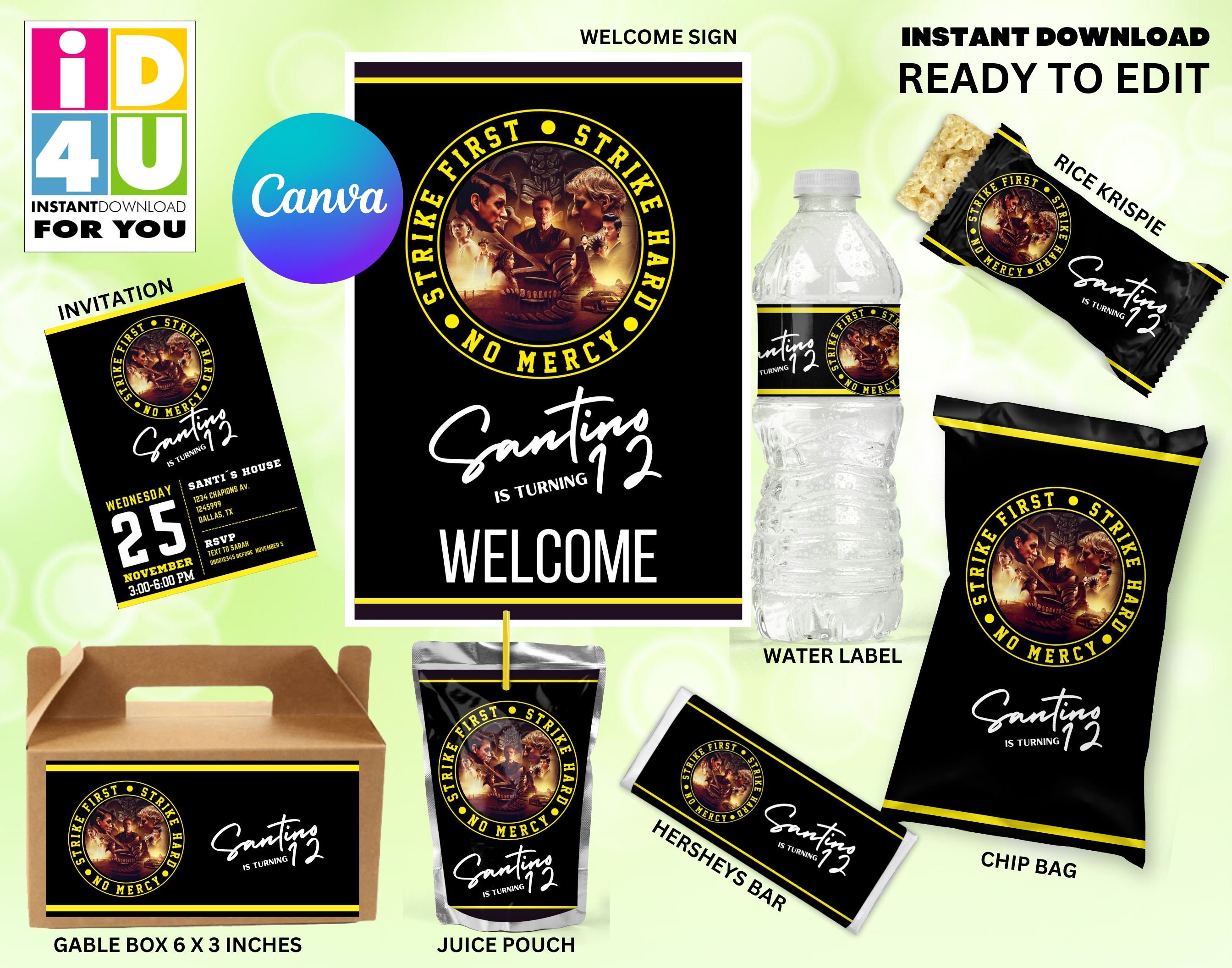 Cobra Kai Birthday Party Bundle Editable, Cobra Kai editable, Cobra Kai Editable Party Decorations