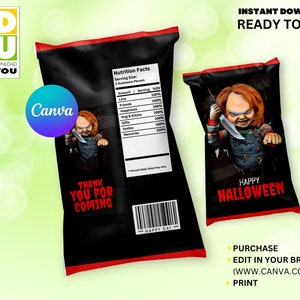 Halloween Chucky Chip Bag Editable Label Chucky Favor Bag - Etsy