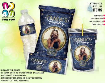 Lot de cadeaux d'anniversaire personnalisés en jean, pack de décorations de cadeaux d'anniversaire personnalisés en jean