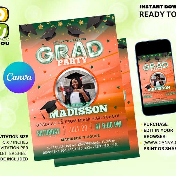 Graduation editable invitation Class of 2024 with Picture, Grad Editable Invitation with pIcture