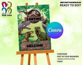 Jurassic Park Welcome Sign Editable, Jurassic Birthday Party Welcome Sign, Dinosaur Welcome Poster, Birthday Party for Kids