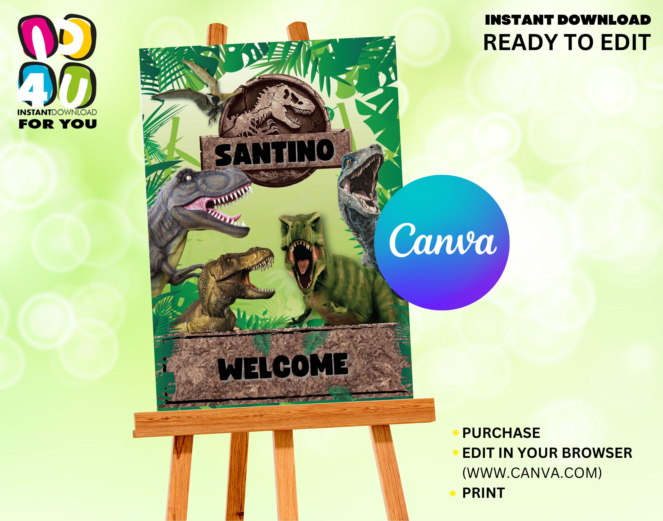 Jurassic Park Welcome Sign Editable, Jurassic Birthday Party 