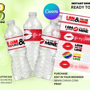 Etiqueta de agua LGBT para San Valentín, diseños adicionales editables, etiqueta para botella de agua para San Valentín