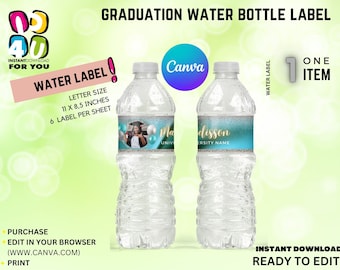 Graduation Water Bottle label with Picture Editable Class of 2024, Graduation Water Bottle label Girl Template, Graduation Decorations