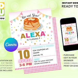Pancakes Party Editable Invitation, Pancakesi editable Invitation, Editable Canva Invitation