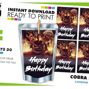 COBRA KAI, Cobra kai digital capri sun label, Cobra Kai birthday, Cobra Kai party favor. Digital Instant Download