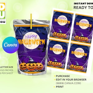 Halloween Editable Capri Sun Template, Halloween Printable Party Favors Juice Bag
