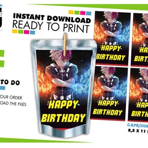 Anime Juice Labels, Anime Birthday Party Supply, Anime Caprisun Party Decor, Anime Party Favor, Anime Printables Instant Download