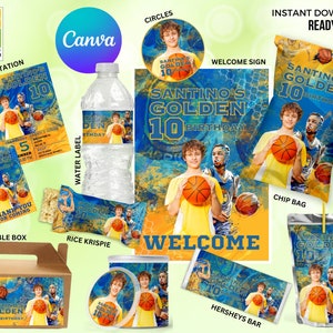 Basketball Party Favors Bundle Editable with PICTURE, Basketball large Bundle 11 digital items with Picture, Edit Yourself