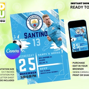 Birthday Party Invitation Editable, Football editable Invitation, Editable Canva Invitation