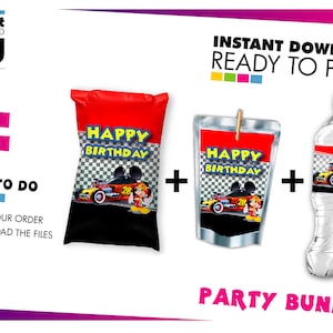 Mickey Party Bundle labels, Mickey Roadster Racer Capri Sun+Chip Bag+Water Bottle Label, Mickey chip capri water bundle, INSTANT DOWNLOAD
